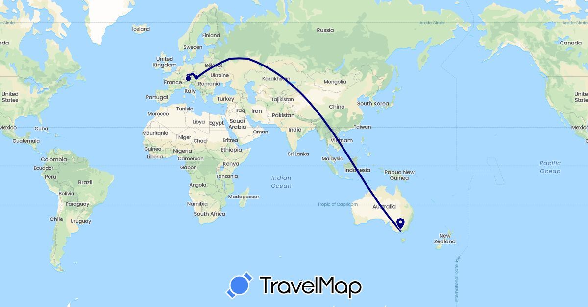 TravelMap itinerary: driving in Austria, Australia, Czech Republic, Germany, Russia, Slovakia (Europe, Oceania)